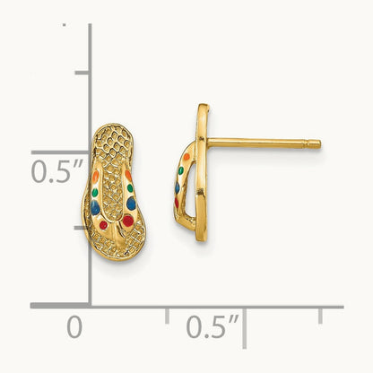 3D W/ Multi-Color Enamel Flip-Flop Earrings, 14K