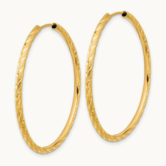 Polished and Satin D/C Endless Hoop Earrings, 2.00mm, 14K
