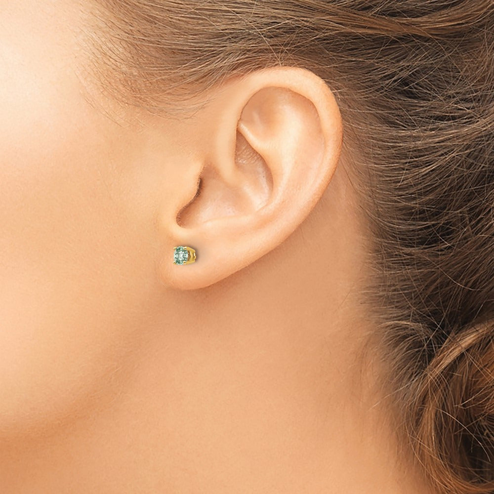 Round Checker-Cut Green Quartz Earrings — 14K Yellow Gold, 4mm