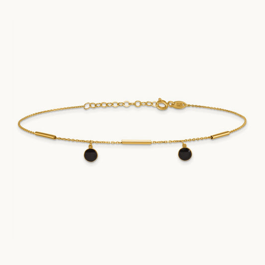 Polished Onyx Dangles and Bars 9in Plus 1in ext Anklet, 14K