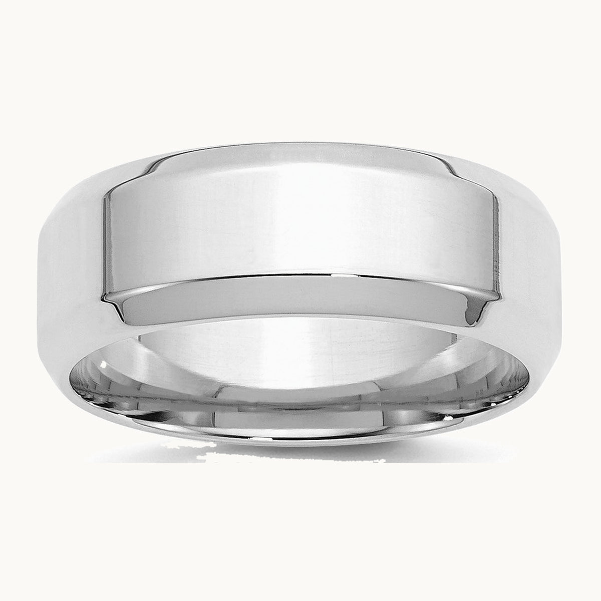 Sterling Silver Rhodium-plated 8mm Bevel Edge Band