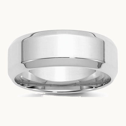 Sterling Silver Rhodium-plated 8mm Bevel Edge Band