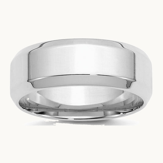 Sterling Silver Rhodium-plated 8mm Bevel Edge Band