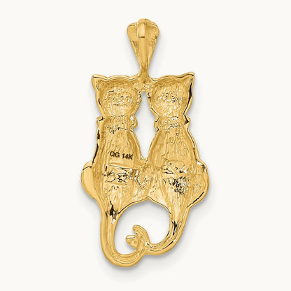 Satin and Polished Cats Pendant, 14K