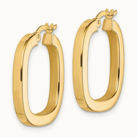 Square Tube Hollow Hoop Earrings, 14K