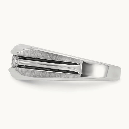 w/ Blk RH IBGoodman Men's Polish/Satin/Grooved 5-Stone Dia Ring, 14K White Gold
