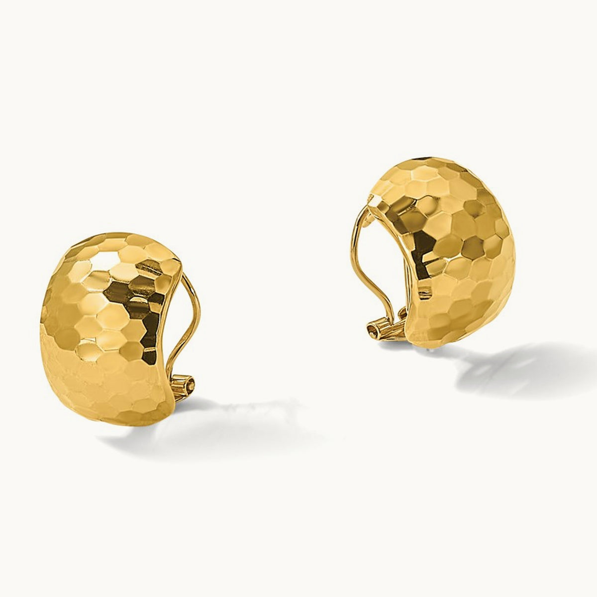 Polished Hammered Omega Back Earrings, 14K — Leslie's