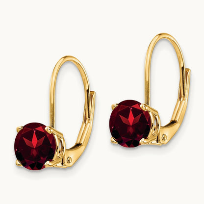 Garnet Leverback Earrings, 6mm, 14K