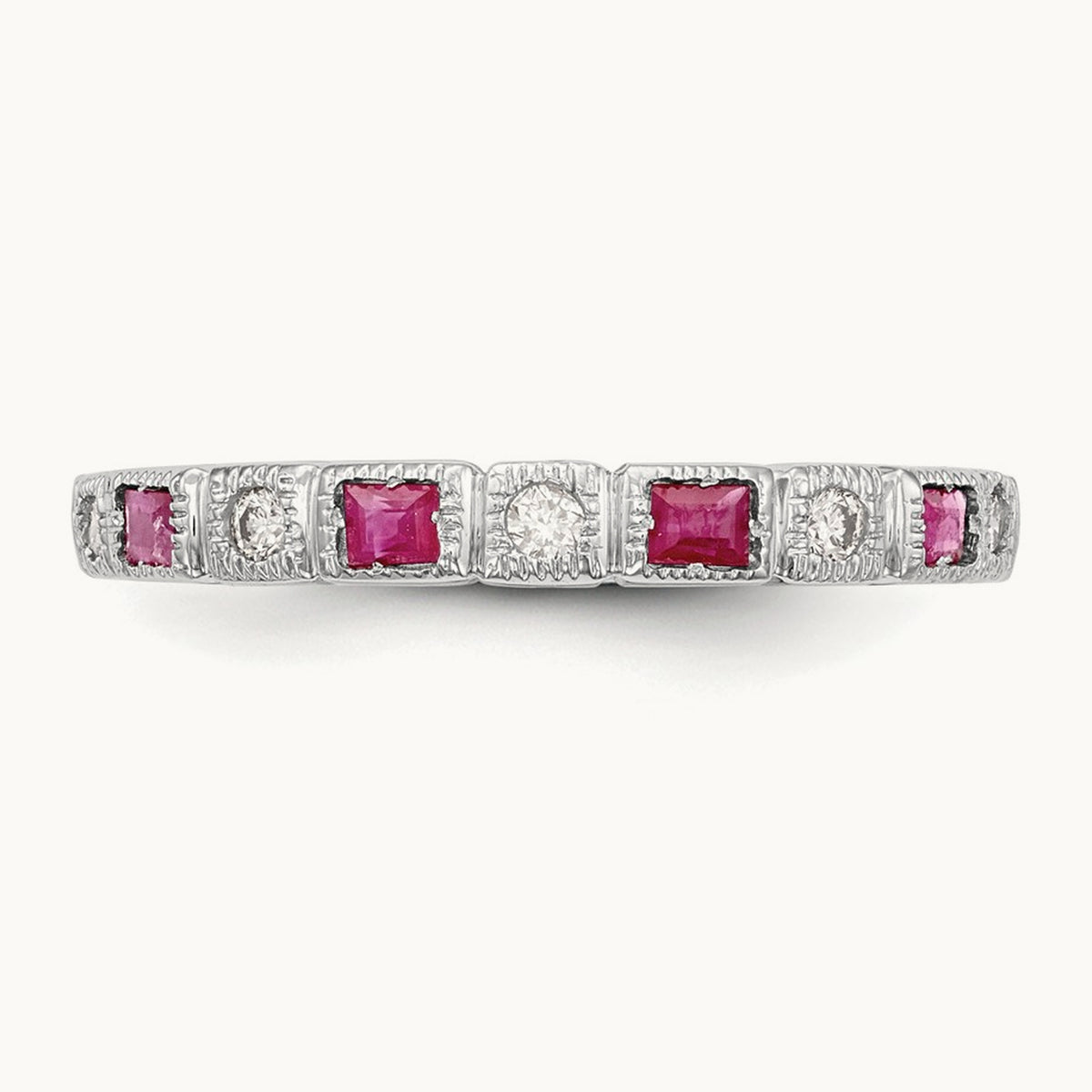 Diamond w/Ruby Band, 14K White Gold