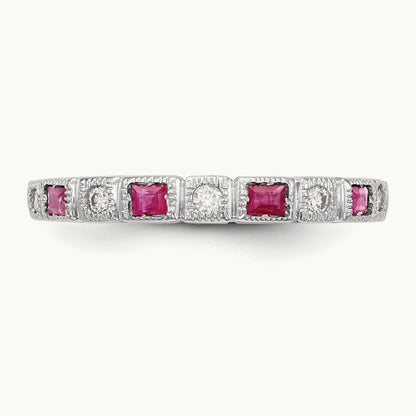 Diamond w/Ruby Band, 14K White Gold