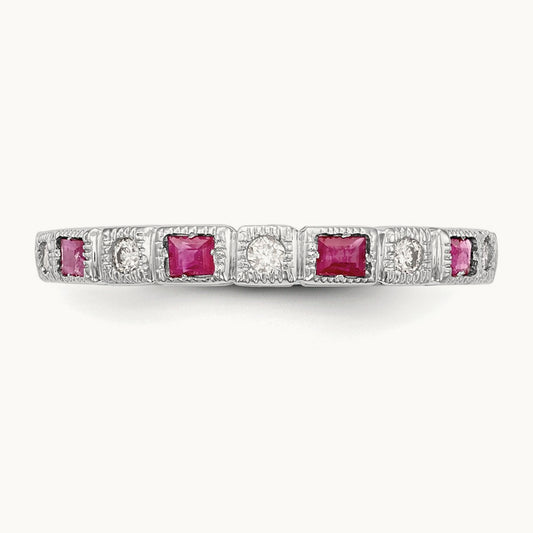 Diamond w/Ruby Band, 14K White Gold