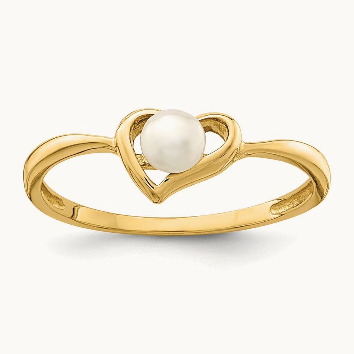 Madi K 3- White Button Freshwater Cultured Pearl Heart Ring, 4mm, 14K