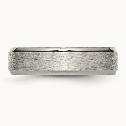 Brushed Center Ridged Edge Band, 6mm, Titanium