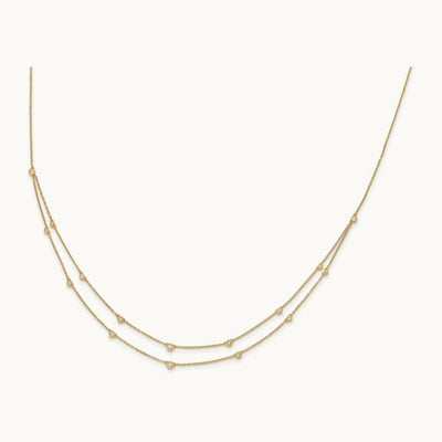 Diamond Multi Station Double Strand Necklace, 14K