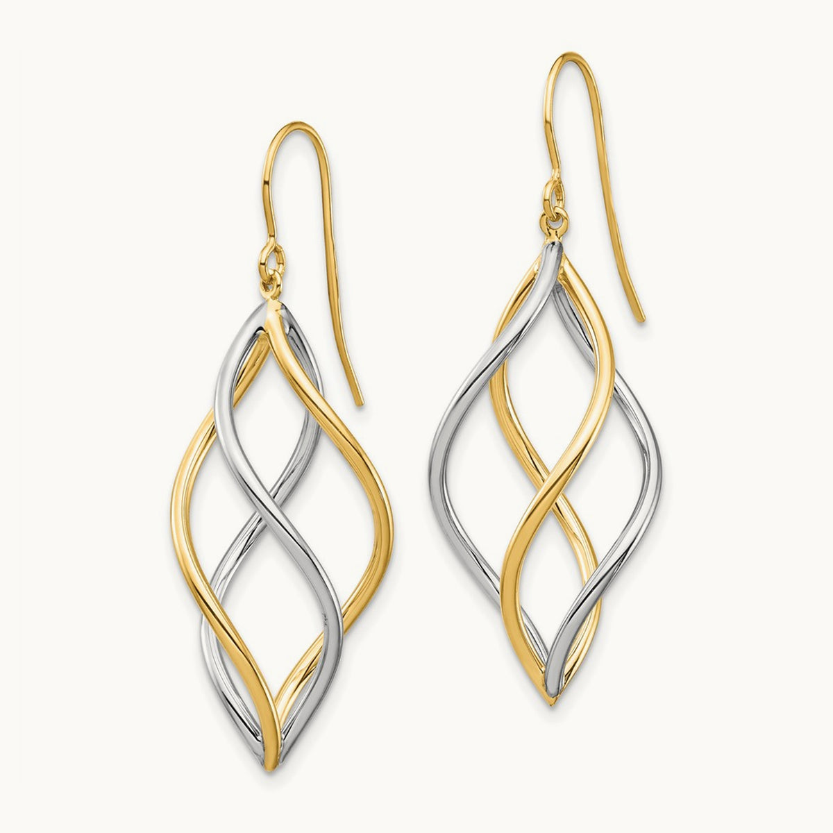 Twisted Polished Dangle Shepherd Hook Earrings, 14K Two-tone