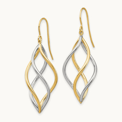 Twisted Polished Dangle Shepherd Hook Earrings, 14K Two-tone