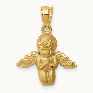 Brushed & Diamond-cut Angel Pendant, 14K