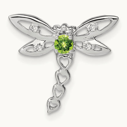 Peridot and Diamond Dragonfly Chain Slide, 14K White Gold