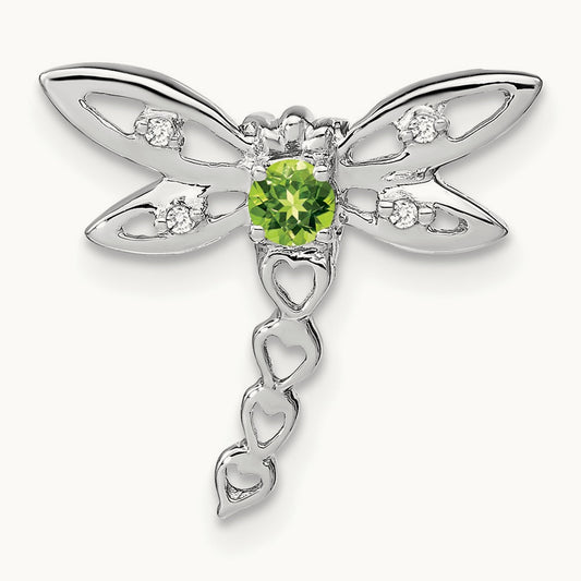 Peridot and Diamond Dragonfly Chain Slide, 14K White Gold