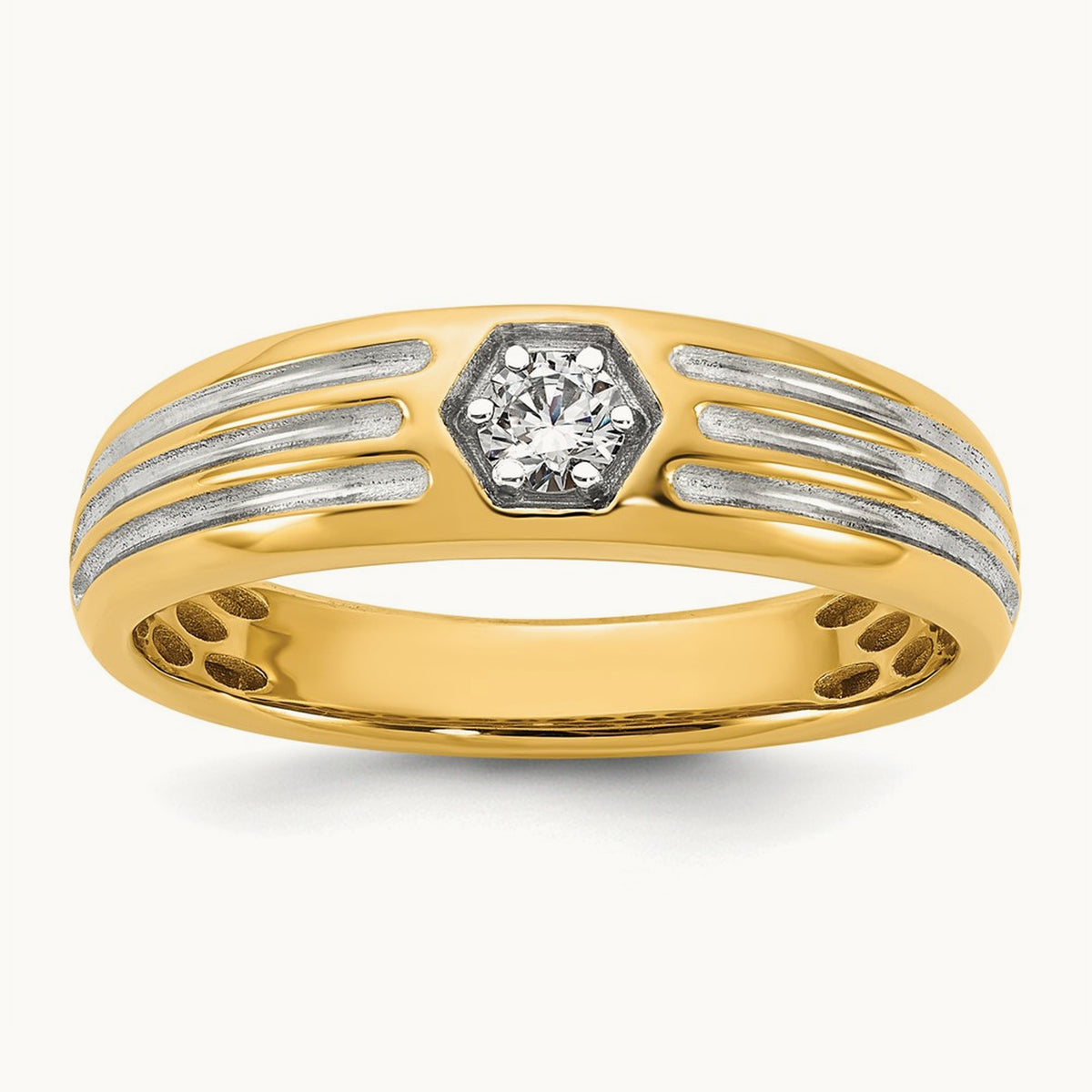 w/White Rhodium IB Goodman Mens Complete 1/6ct Diamond Ring, 14K Yellow Gold