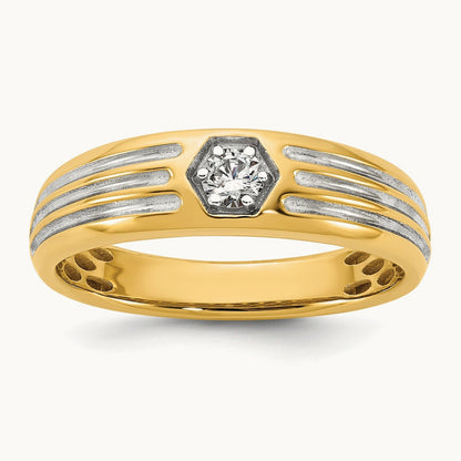 w/White Rhodium IB Goodman Mens Complete 1/6ct Diamond Ring, 14K Yellow Gold