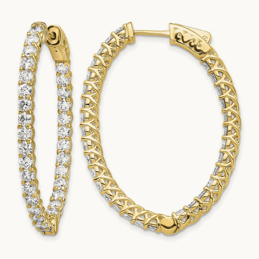 Diamond Oval Hoop w/Safety Clasp Earrings, 14K