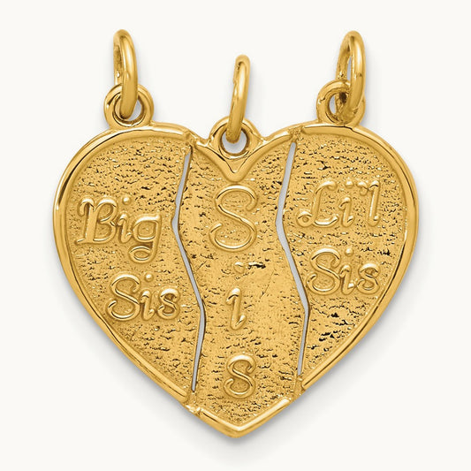3-piece Break-apart BIG SIS-SIS-LIL SIS Charm, 14K