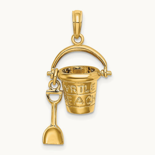 3D MYRTLE BEACH Bucket and Shovel Charm, 14K