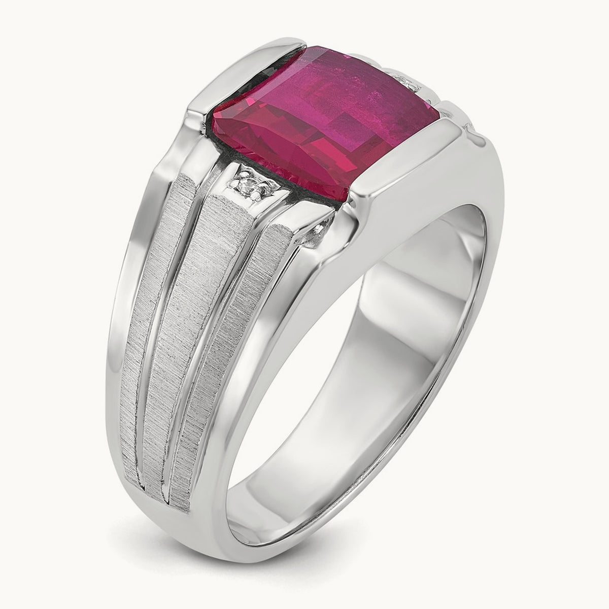 IBGoodman Satin Cr. Ruby/Diamond Complete Ring, 14K White Gold