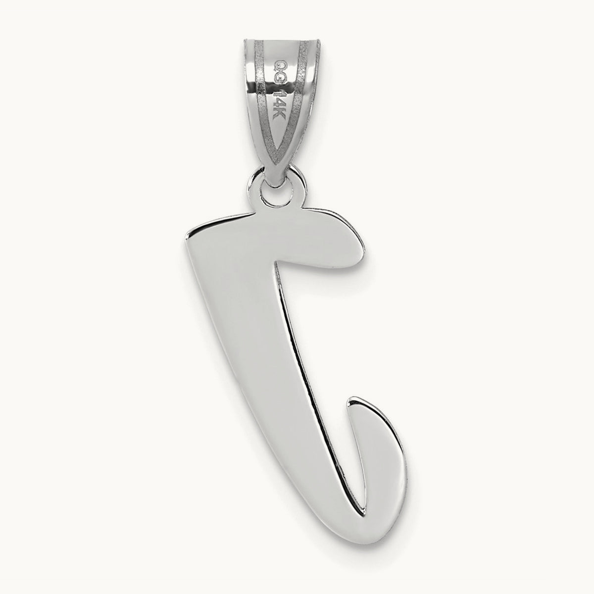 Polished Script Initial Pendant — 14K White Gold, J