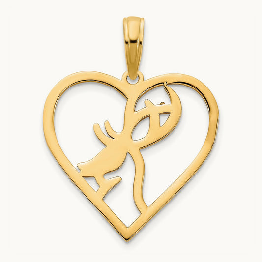 Deer in a Heart Pendant, 14K Yellow Gold