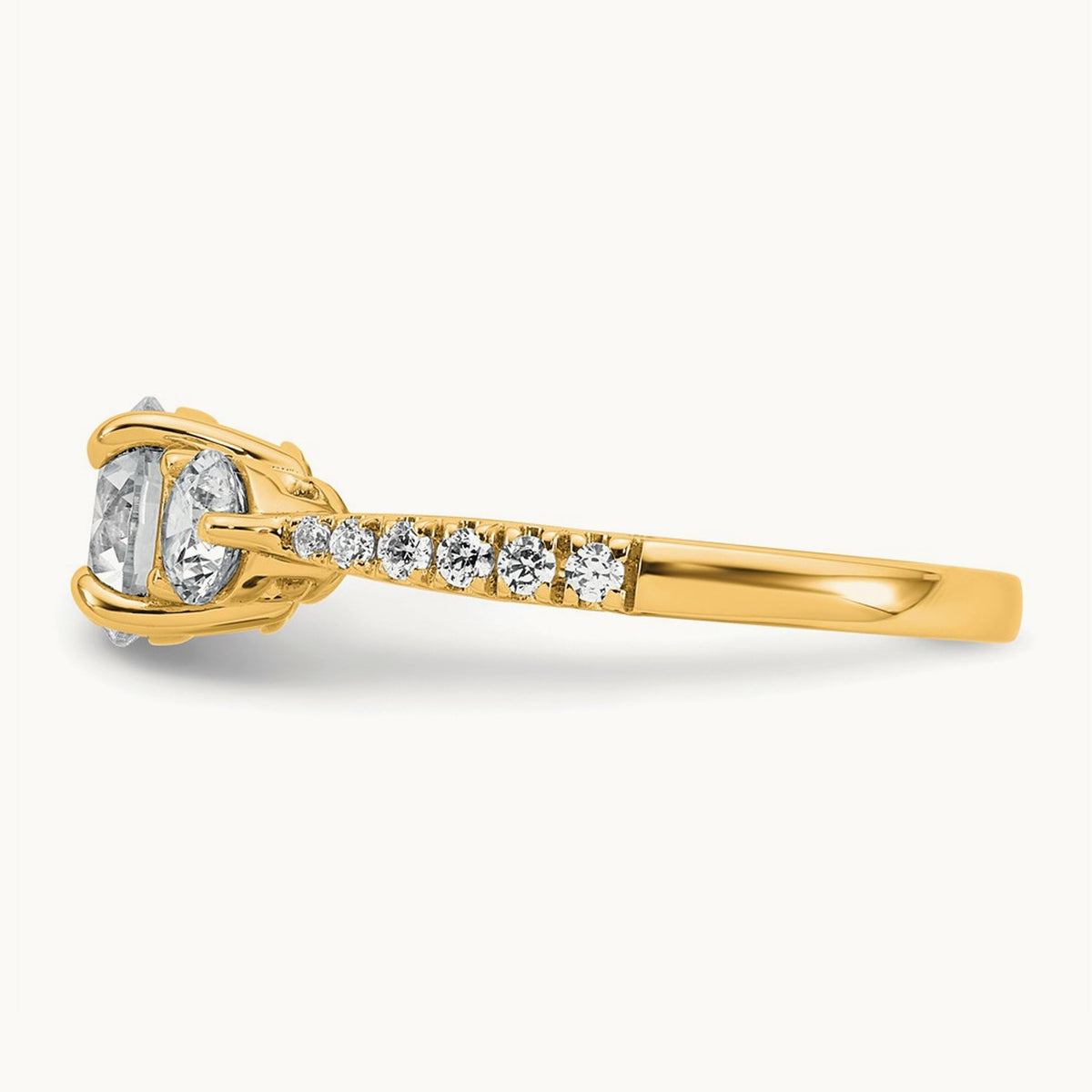 Round 3 Stone Engagement Ring, 1.50-3.00 ct tw Lab-Grown Diamond — 1 5/8 ct, 14K Yellow Gold
