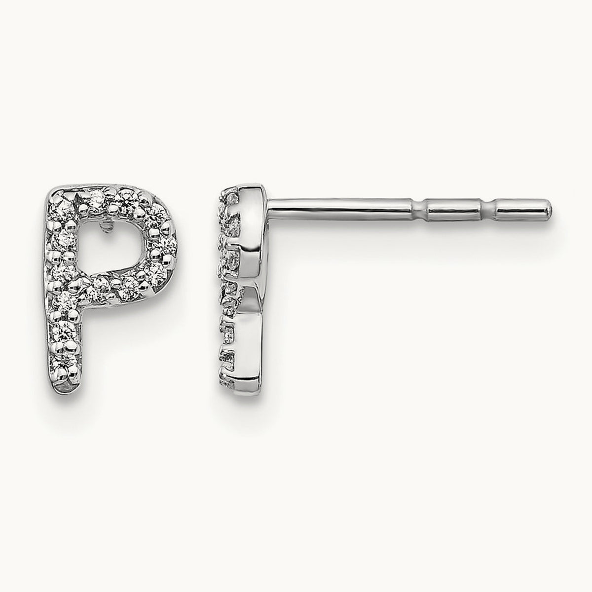 Diamond Initial P Earrings, 14K White Gold