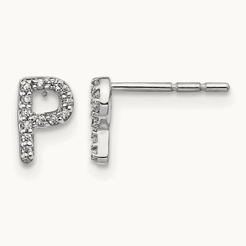 Diamond Initial P Earrings, 14K White Gold