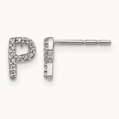 Diamond Initial P Earrings, 14K White Gold