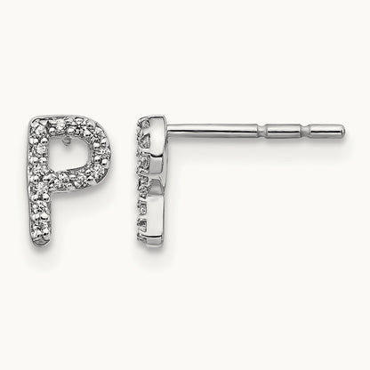 Diamond Initial P Earrings, 14K White Gold