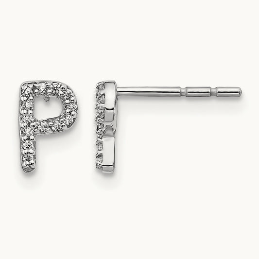 Diamond Initial P Earrings, 14K White Gold