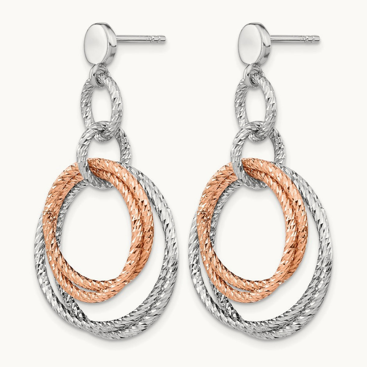 Gold-plated Rh-plated D/C Post Dangle Earring, Sterling Silver Rose — Leslie's