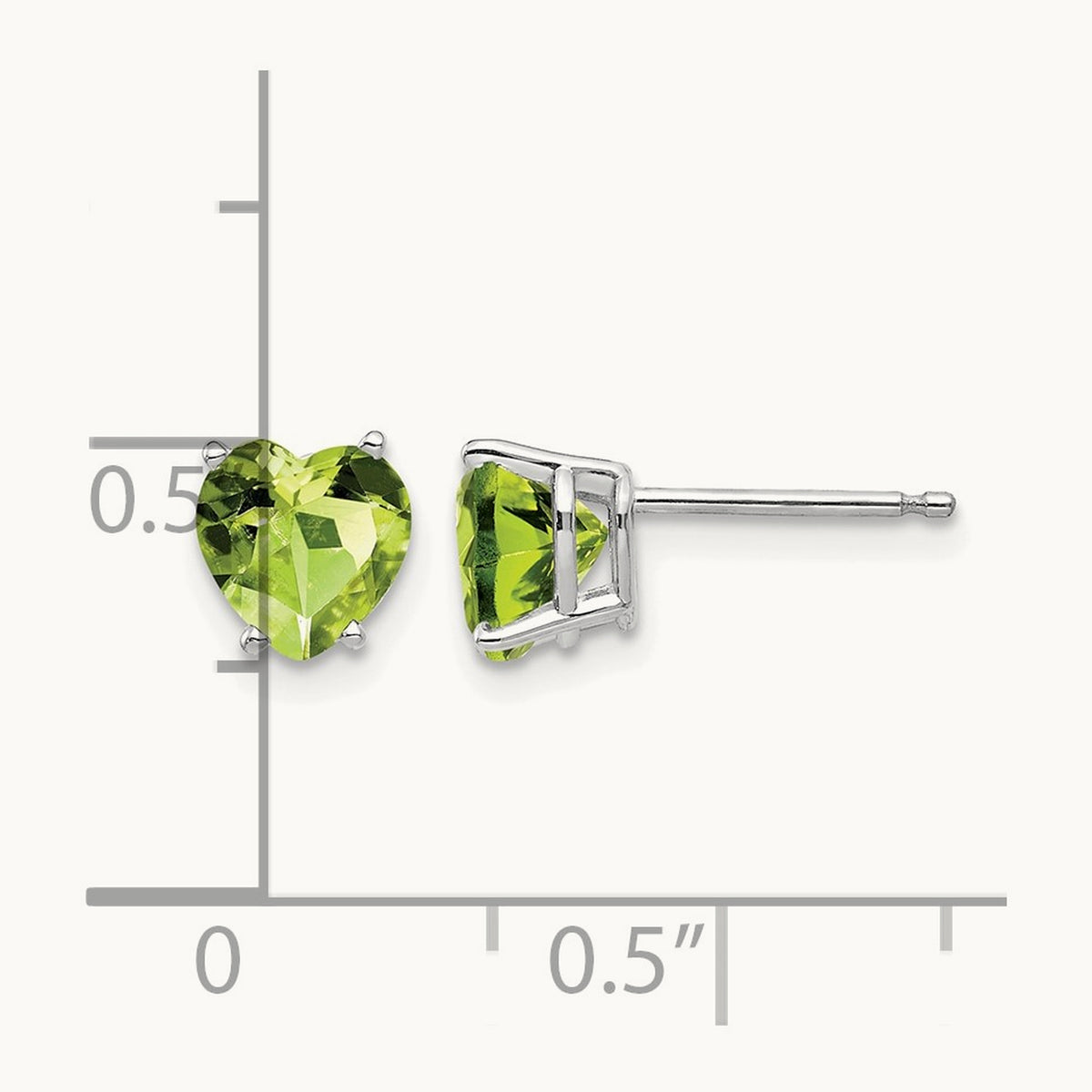 Heart Peridot Earrings, 6mm, 14K White Gold