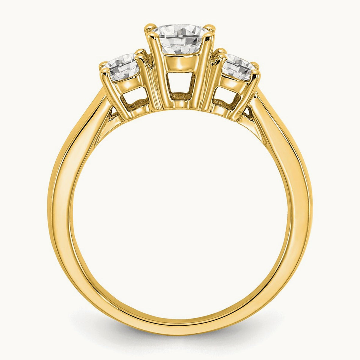 Round Prong-Set 3 Stone Engagement Ring — 14K Yellow Gold, 1 ct, 7