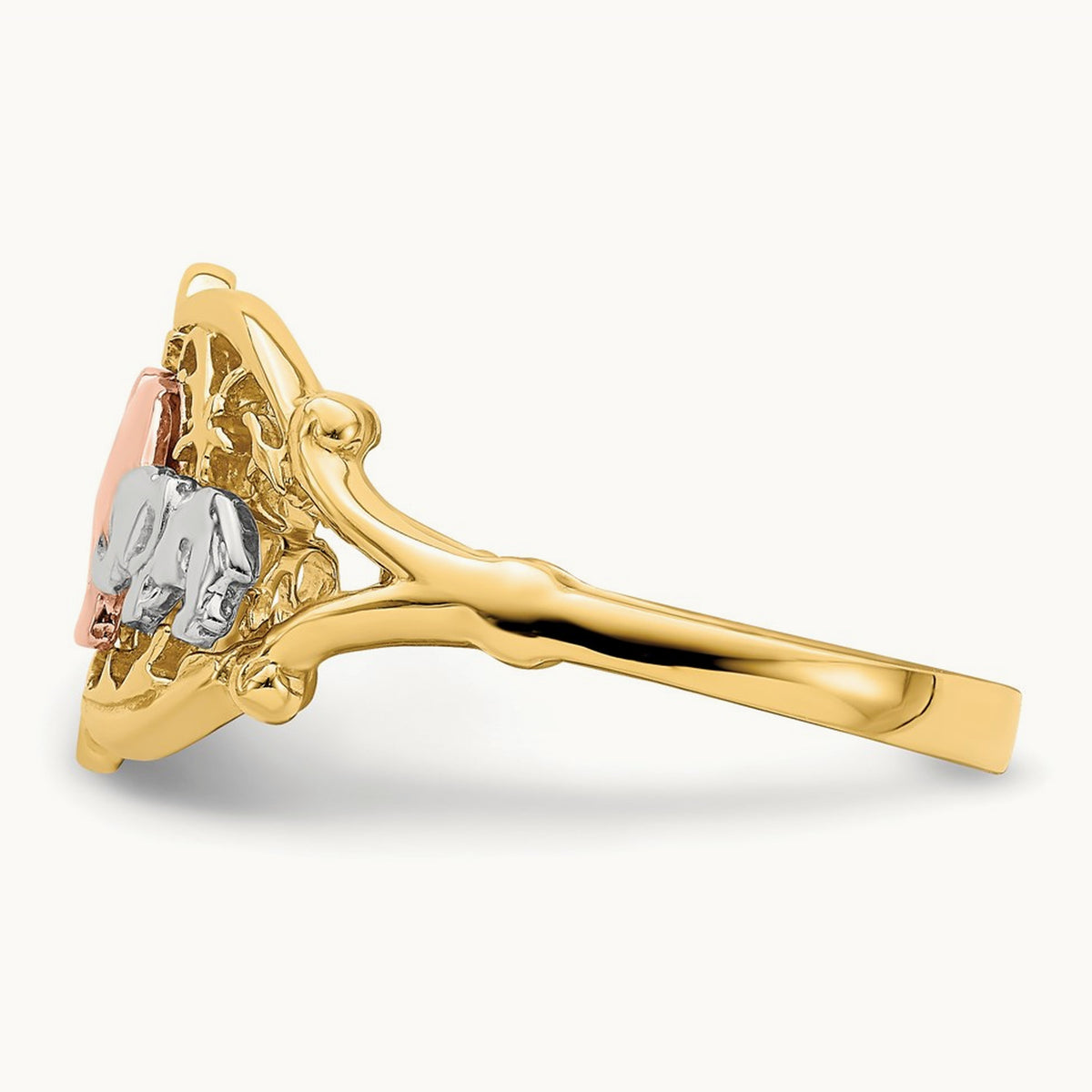w/ White RH Two Elephants Ring, 14K Two-tone
