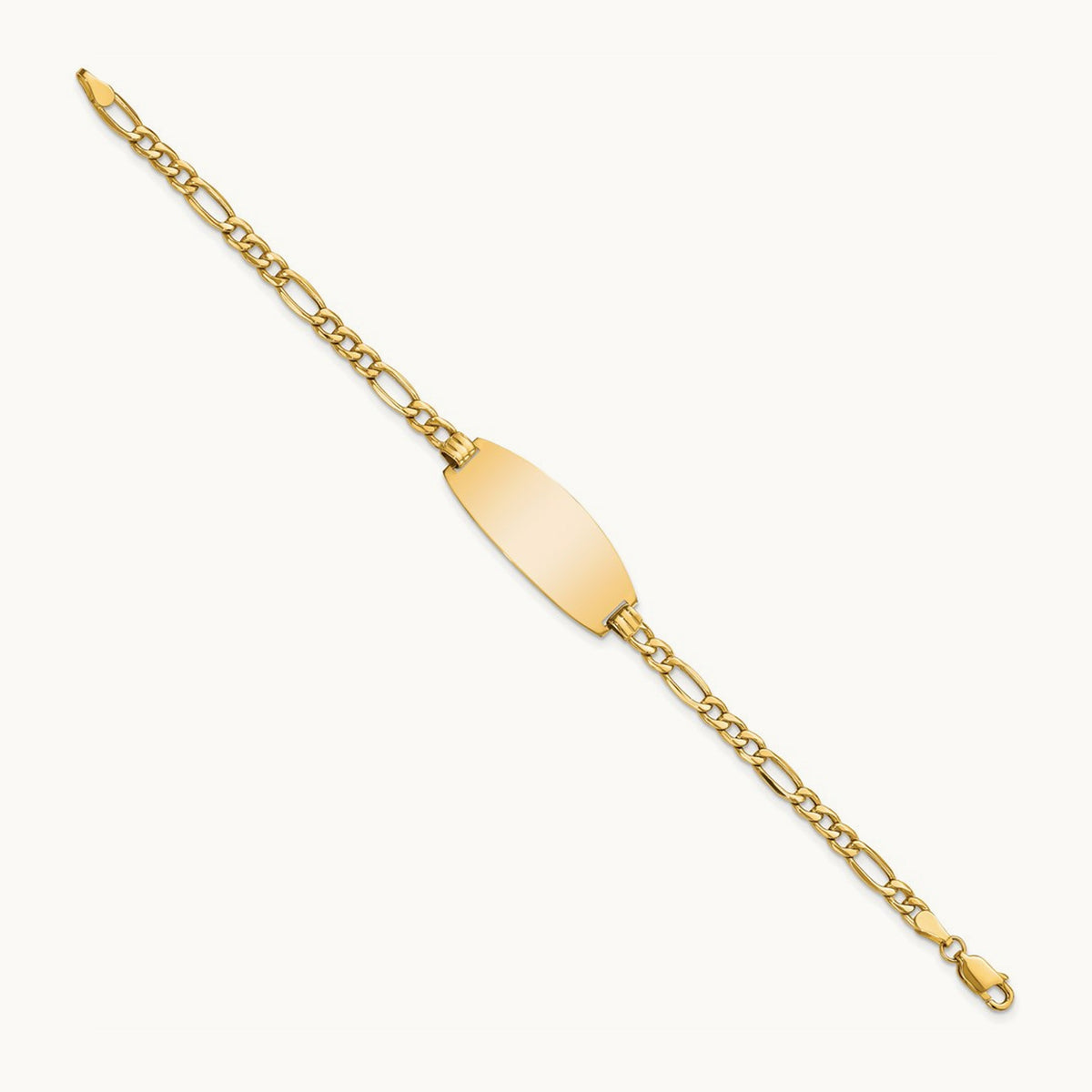 Semi-Solid Oval Figaro ID Bracelet — 14K Yellow Gold, 8mm