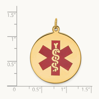 Red Enamel Medical Jewelry Pendant, 14K