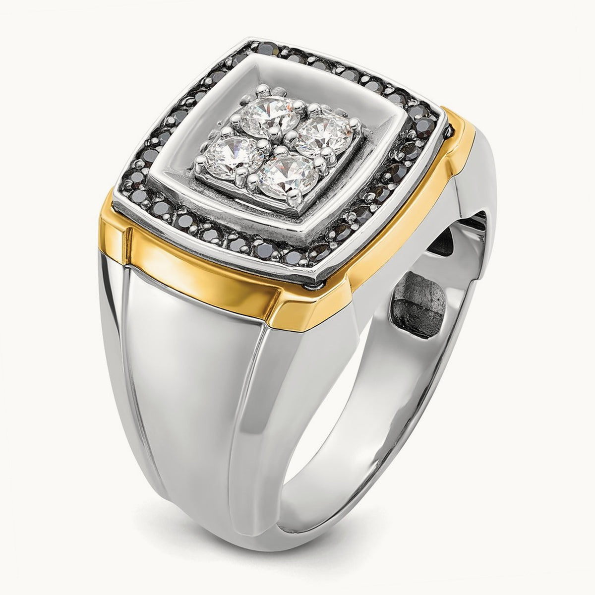 14ktt IBGoodman Men's Polished Black & White Dia Square Cluster Ring