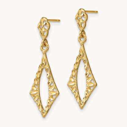 D/C Diamond Shape Post Dangle Earrings, 14K