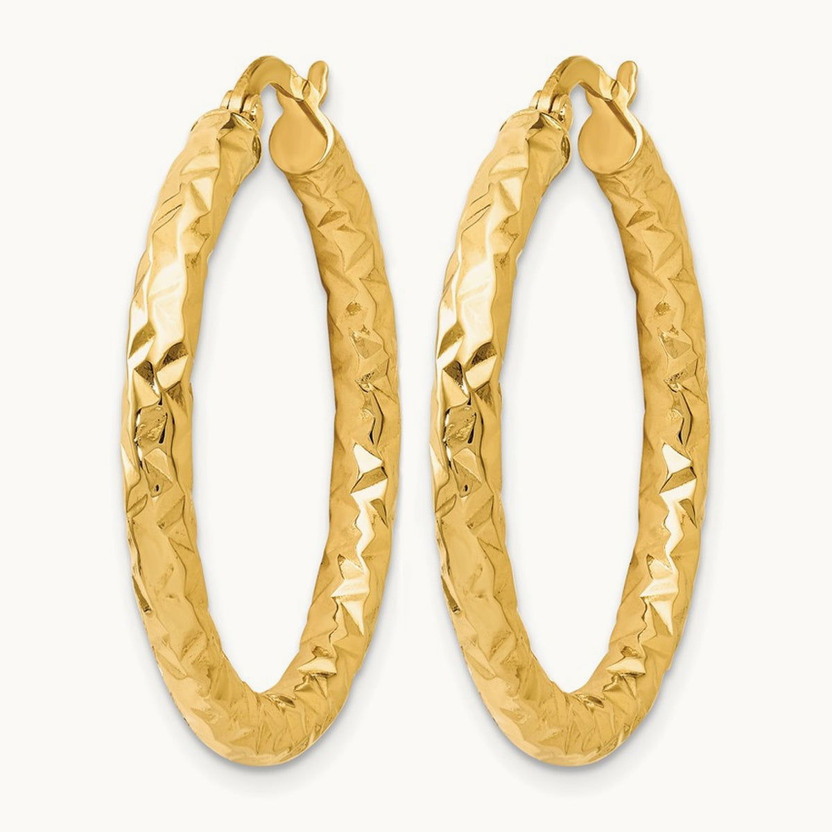 ForeverLite Polished and Textured Hoop Earrings — Leslie's — 10K Yellow Gold, 24mm