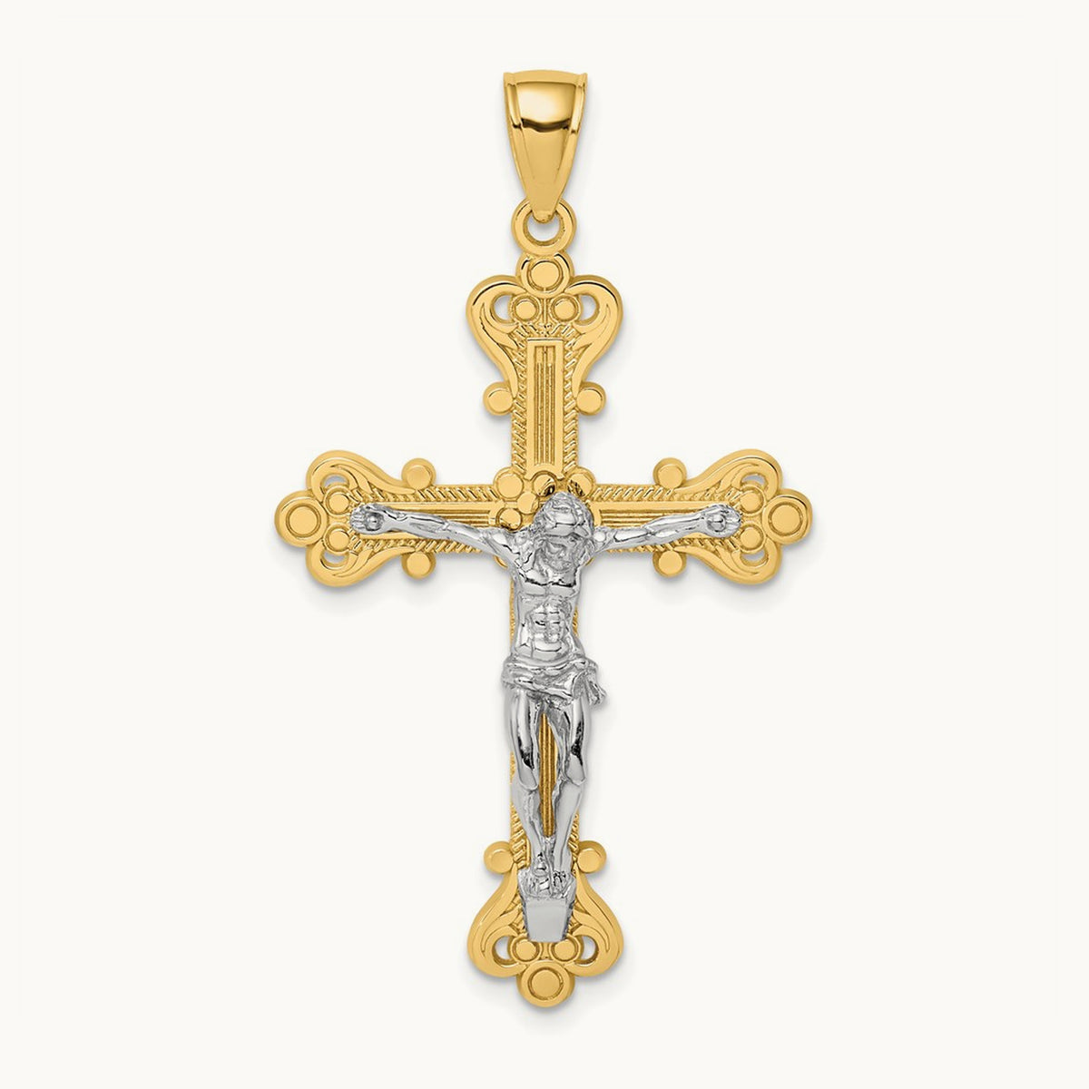 Engraved Crucifix Charm — 14K Two-Tone Gold, 44.9mm