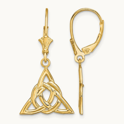 Small Celtic Trinity Knot Leverback Earrings, 14K