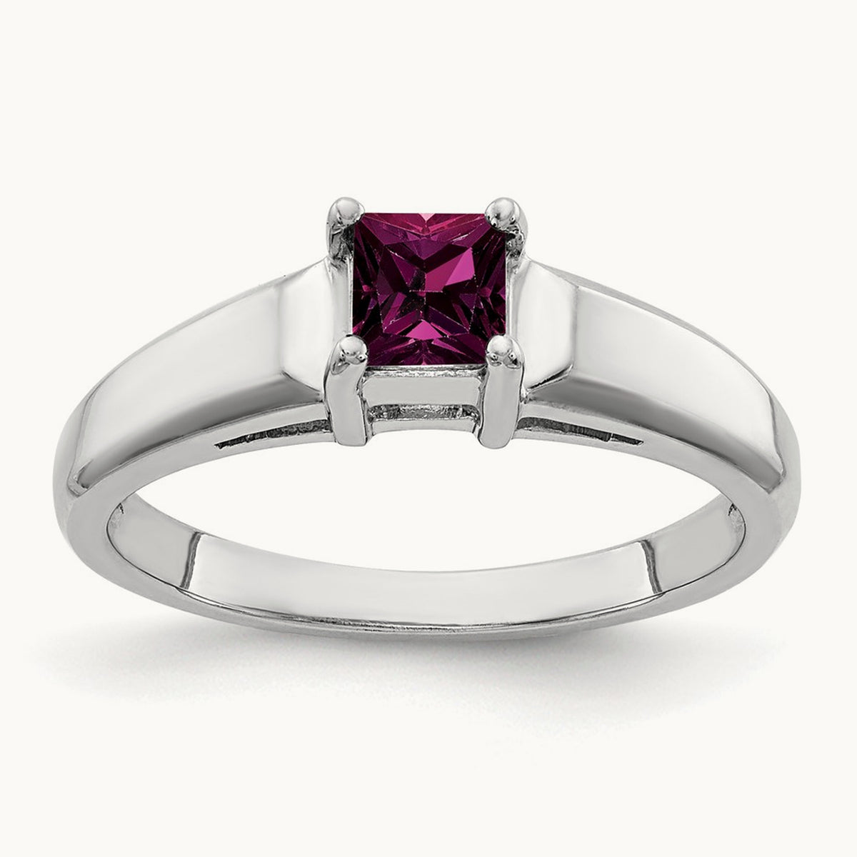 Princess Cut Rhodolite Garnet ring, 4mm, 14K White Gold