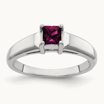 Princess Cut Rhodolite Garnet ring, 4mm, 14K White Gold